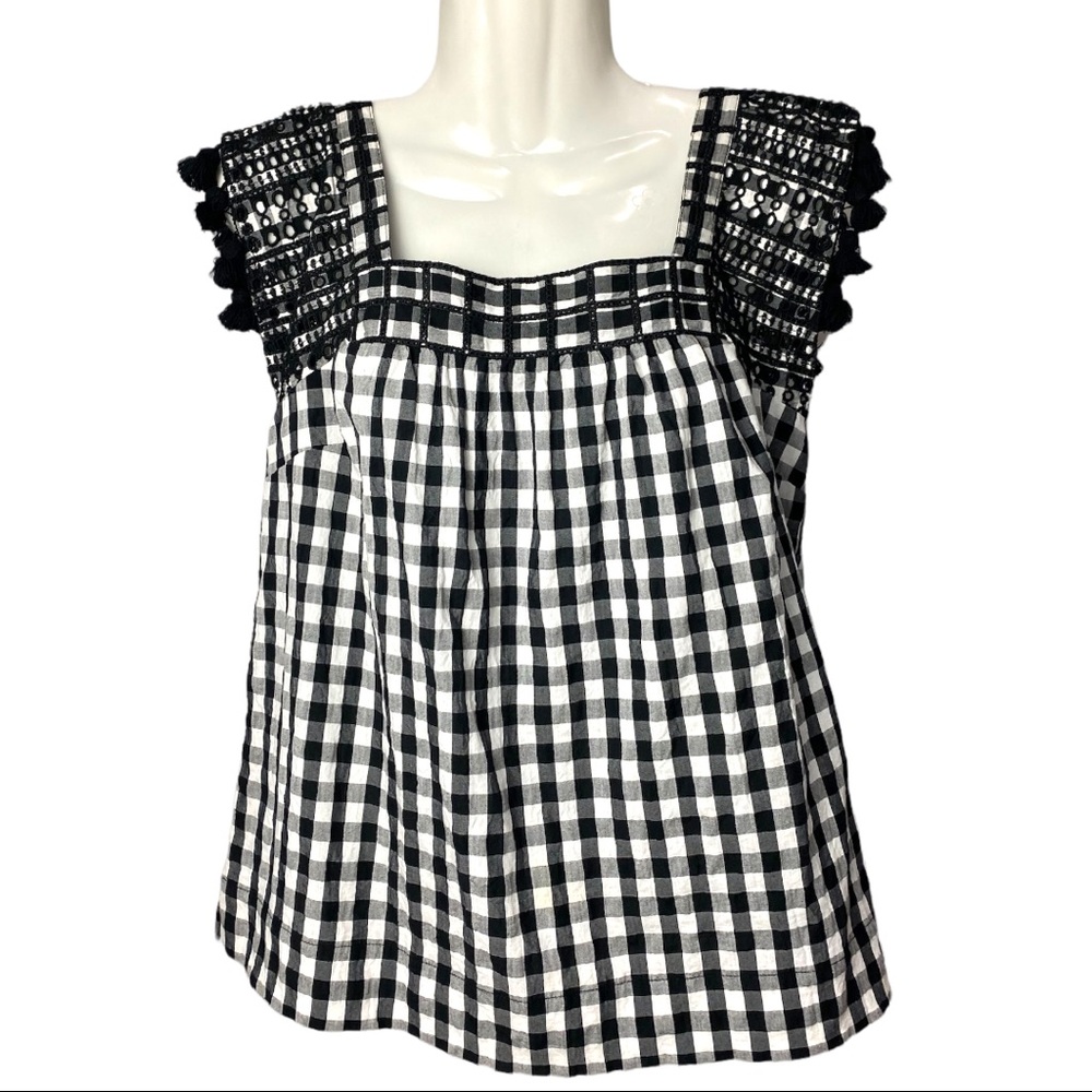 JCREW | Black & White Gingham Boho Top | Size 2